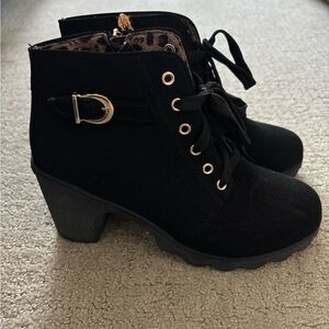Black Ankle Boots with Gold Buckle